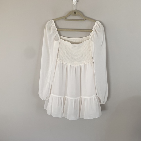 Wilfred Aritzia Small Tempest Mini Dress Smocked White Long Sleeve - Picture 3 of 9